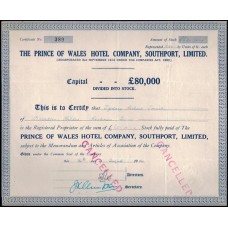 Apólice Usa Estados Unidos The Prince of Wales Hotel Company 1946