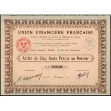 Apólice France França Union Financiere Française Paris March 1926