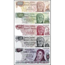 Argentina P-300-304 Fe 10+50+100+500+1.000 Pesos 1976 5 Cédulas