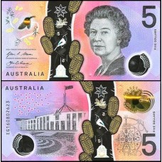 Austrália P-62a Fe 5 Dollars 2016 Polímero Rainha ♛