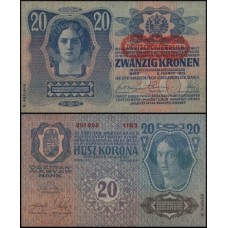 Áustria P-53a.1 Fe 20 Kronen 1919 Ocupação Alemã