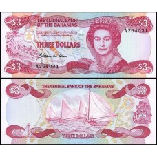 Bahamas P-44a Fe 3 Dollars L.1974 (1984) Rainha ♛
