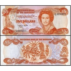 Bahamas P-45b Fe 5 Dollars L.1974 (1984) Rainha ♛