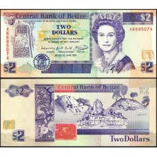 Belize P-52b Fe 2 Dollars 1991 Rainha ♛