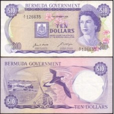 Bermuda P-25a Mbc 10 Dollars 1970 Rainha ♛