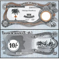 Biafra P-4 Fe 10 Schillings ND ( 1968-69 ) Escassa