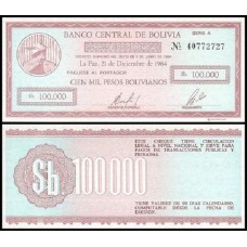 Bolívia P-188 Fe 100.000 Pesos Bolivianos D.1984