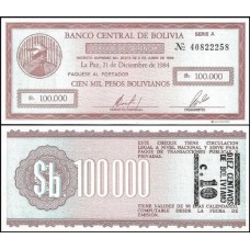 Bolívia P-197a Fe 10 Centavos/100.000 Pesos Bolivianos ND (1987)