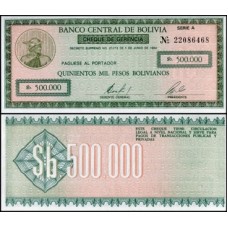 Bolívia P-189 Fe 500.000 Pesos Bolivianos D.1984