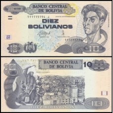 Bolívia P-243a.2 Fe 10 Bolivianos ND (2015) Série J Cecilio Guzmán