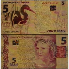 Brasil BR-2 Fe 5 Reais Folheada a Ouro 24k Color Fantasia