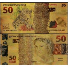 Brasil BR-5 Fe 50 Reais Folheada a Ouro 24k Color Fantasia