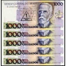Brasil C-198 Fe 1 Cruzado Novo 1989 Machado de Assis Lote C/5 Cédulas