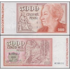 Chile P-155e.13 Fe 5.000 Pesos 2005 Gabriela Mistral