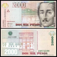 Colômbia P-457y Fe 2.000 Pesos 2014 Tamanho Reduzido
