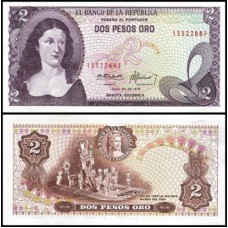 Colômbia P-413b.2 Fe 2 Pesos Oro 1977