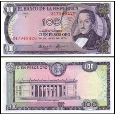 Colômbia P-415a.2 Fe 100 Pesos Oro 1974 General Santander