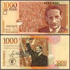 Colômbia P-456m Fe 1.000 Pesos 2010 Jorge Eliécer Gaitán