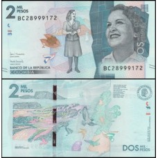 Colômbia P-458d Fe 2.000 Pesos 2018 Débora Arango Pérez