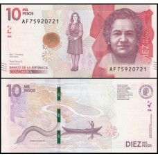 Colômbia P-460d Fe 10.000 Pesos 2018 Virginia G. de Pineda