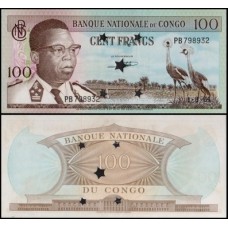Congo Democratic Republic P-6a.7 Fe 100 Francs 1964 Resgatada