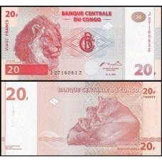 Congo Democratic Republic P-88Ar Fe 20 Francs 1997  HdM Reposição