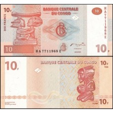 Congo Democratic Republic P-93a.2 Fe 10 Francs 2003 G&D