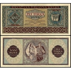 Croatia Croácia P-13a Fe 5.000 Kuna 1943