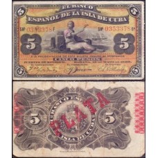 Cuba P-48b Mbc 5 Pesos 1896 Cuba P-48b Mbc 5 Pesos 1896