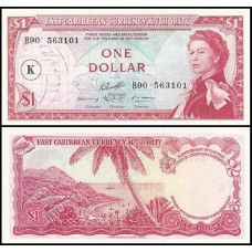 E C S Caribe P-13k Fe 1 Dollar ND (1965) São Cristóvão Rainha ♛