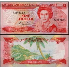 E C S Caribe P-17a Fe 1 Dollar ND (1985-88) Antígua Rainha ♛