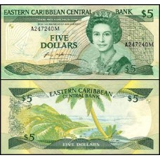 E C S Caribe P-18m Fe 5 Dollars ND (1986-88) Montserrat Rainha ♛