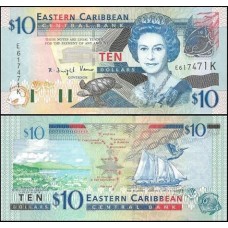 E C S Caribe P-43k Fe 10 Dollars ND (2003) São Cristóvão Rainha ♛