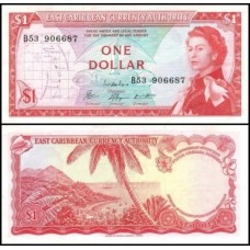 E C S Caribe P-13e Fe 1 Dollar ND (1965) Rainha ♛