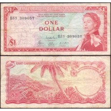 E C S Caribe P-13e Mbc 1 Dollar ND (1965) Rainha ♛