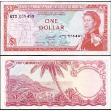 E C S Caribe P-13f.2 S/Fe 1 Dollar ND (1965) Rainha ♛