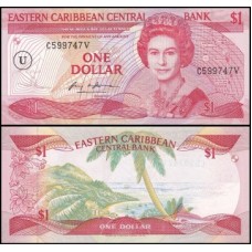 E C S Caribe P-17u Fe 1 Dollar ND (1985) Anguilla Rainha ♛