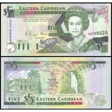 E C S Caribe P-26a Fe 5 Dollars ND (1993) Antígua Rainha ♛