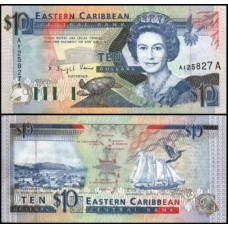 E C S Caribe P-27a Fe 10 Dollars ND (1993) Antígua Rainha ♛