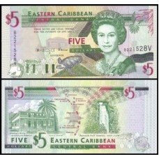 E C S Caribe P-31v Fe 5 Dollars 1994 São Vicente Rainha ♛