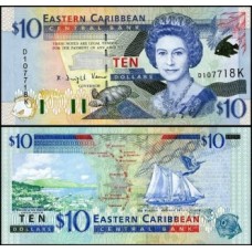 E C S Caribe P-38k Fe 10 Dollars ND (2000) São Cristóvão Rainha ♛