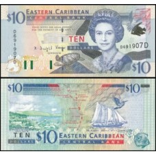 E C S Caribe P-38d Fe 10 Dollars 2000 Dominica Rainha ♛