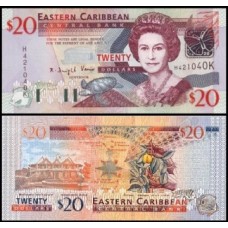 E C S Caribe P-44k Fe 20 Dollars 2003 São Cristóvão Rainha ♛