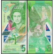 E C S Caribe P-56a Fe 5 Dollars ND (2020) Polímero Rainha ♛