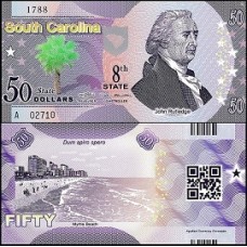 Usa Estados Unidos 50 Dollars 8st State South Carolina Polímero Fantasia
