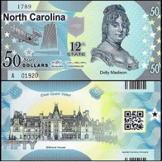 Usa Estados Unidos 50 Dollars 12st State North Carolina Polímero Fantasia