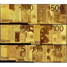 European Union CE-200 Fe 5-500 Euros Set 7 Pçs Folheadas a Ouro 24k Fantasia