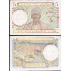 F W A French West Africa P-26 Sob 5 Francs ND (1943)
