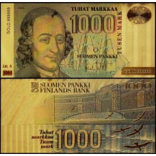 Finland Finlândia FL-2c Fe 1.000 Markkaa Folheada a Ouro 24k Fantasia 