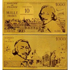 France França FR-5 Fe 10/1.000 Francs Folheada a Ouro 24k Fantasia